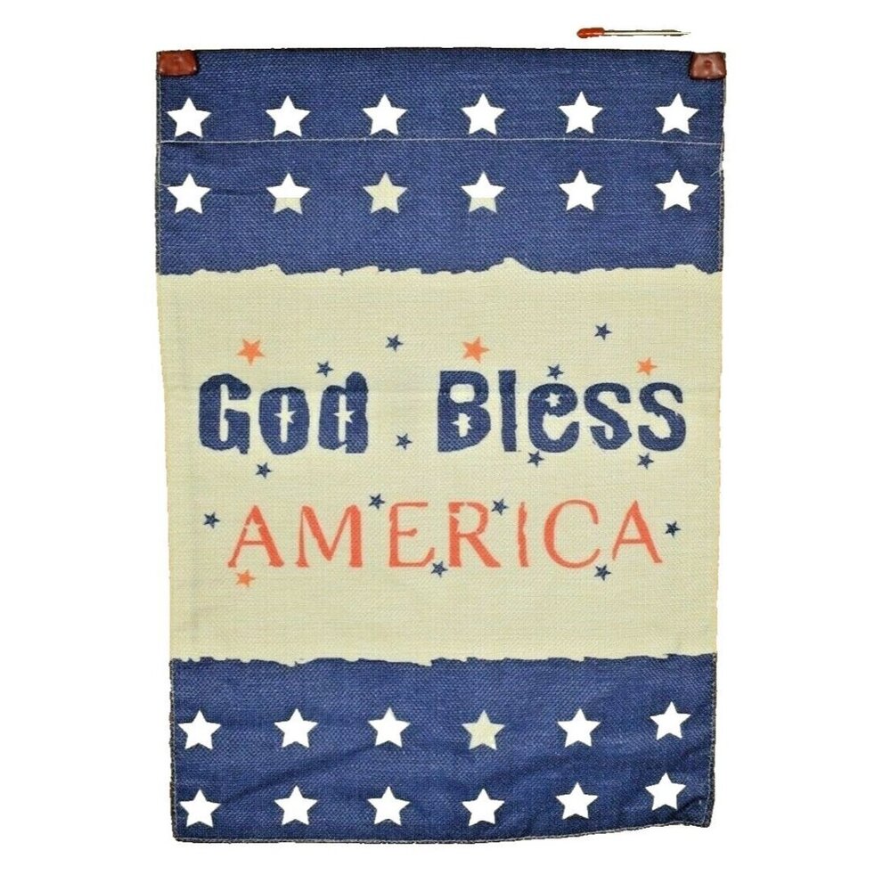 God Bless America 12 x 18 Double Sided Nylon Burlap Garden Flag